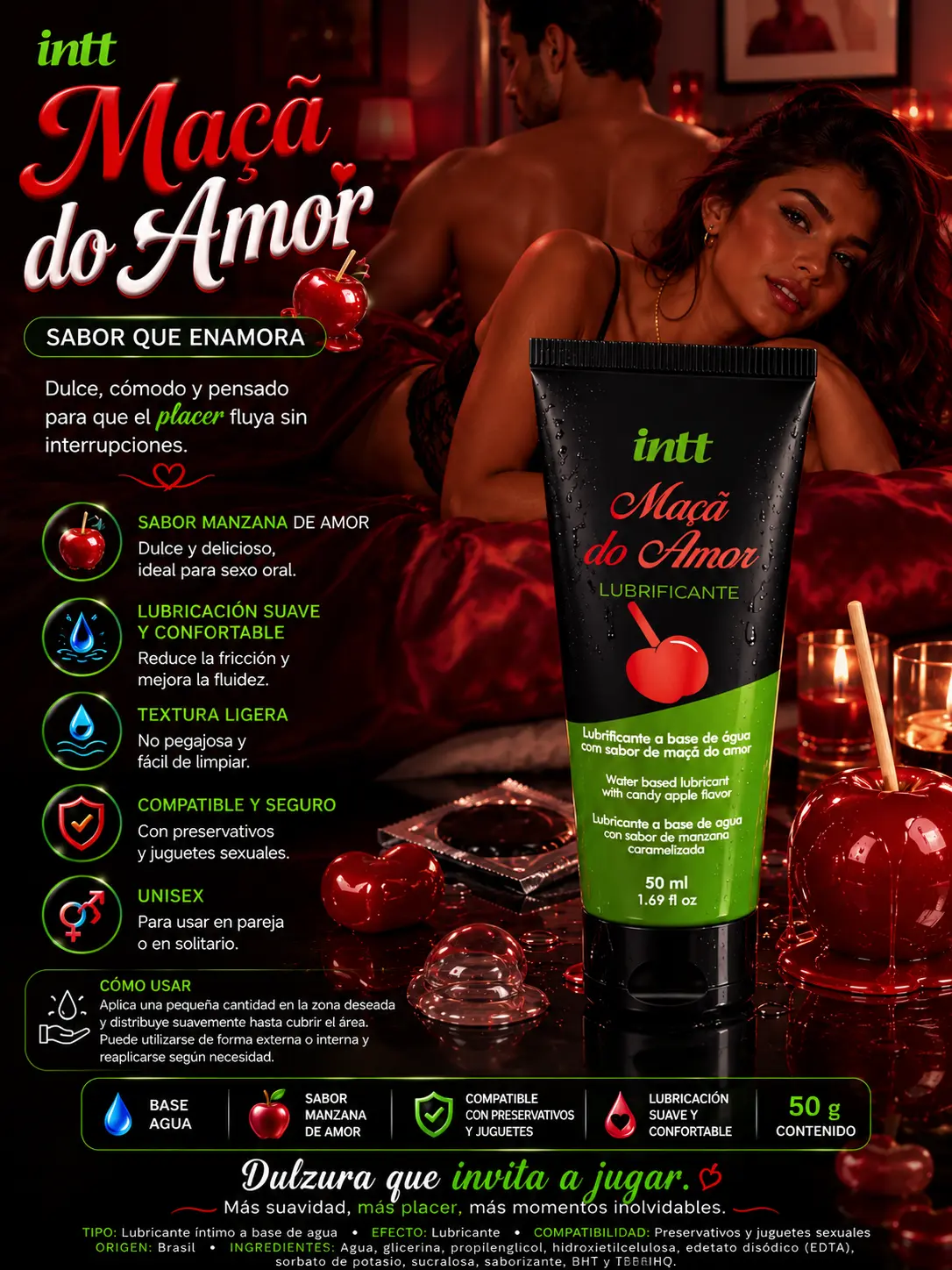 Lubricante Íntimo Sabor Manzana - Maçã do Amor INTT