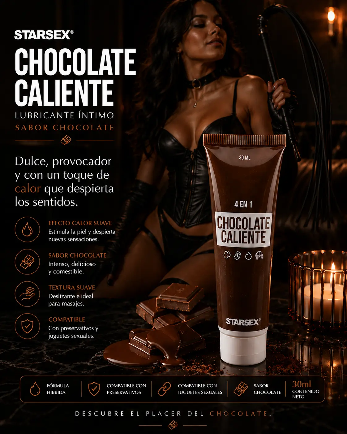 Lubricante Híbrido con Sabor y Efecto Chocolate Caliente - Starsex